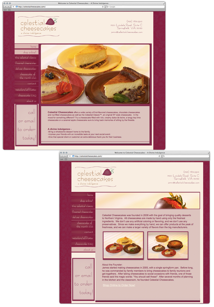 Celestial Cheesecakes website